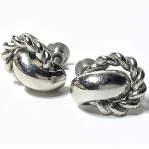 Vintage Signed Delma Screwback Earrings, Rhodium Plated Doorknocker Style - Picture 1 of 3